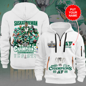 Personalized Saskatchewan Roughriders 2025 Grey Cup Champions 2D Quarter Zip Hoodie - TANTN19015