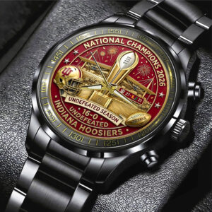 Indiana Hoosiers Football 2025 National Champions Black Stainless Steel Watch - MAITM14561