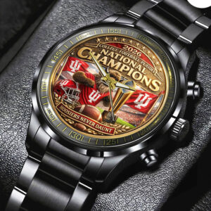 Indiana Hoosiers Football 2025 National Championship Black Stainless Steel Watch - TMTHU3426