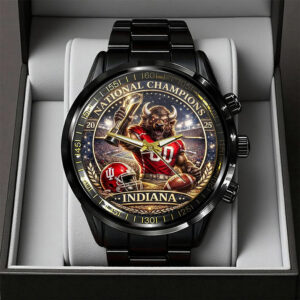 Indiana Hoosiers Football 2025 National Champions Black Stainless Steel Watch - TANTN20496
