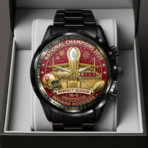 Indiana Hoosiers Football 2025 National Champions Black Stainless Steel Watch - TANTN20524