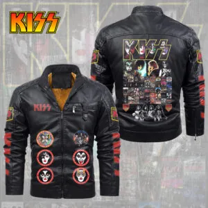 KISS 2D Leather Yellow Fleece Jacket - TMTHU3205