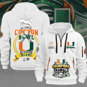 Miami Hurricanes Football Cotton Bowl Champions 2D Quarter Zip Hoodie - MAITM14313