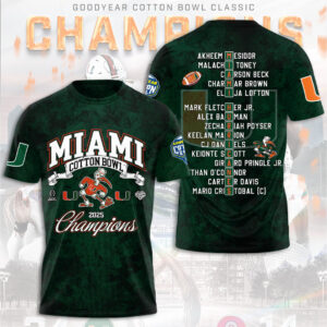 Miami Hurricanes Football Cotton Bowl Champions 3D Apparel - MAITM14306