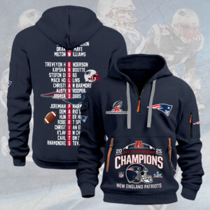New England Patriots AFC Champions 2026 2D Quarter Zip Hoodie - NGHIAVT9543