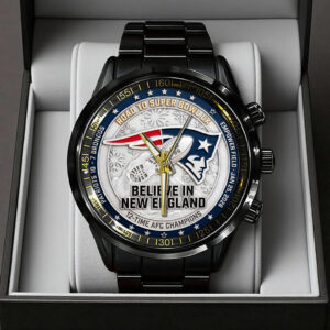 New England Patriots 2025 AFC Champions Black Stainless Steel Watch - TANTN20685