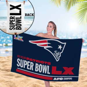 New England Patriots 2025 AFC Champions Rectangle Beach Towel - MAITM14600