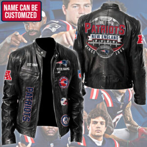 Personalized New England Patriots Motorcycle Leather Jacket - TMTHU3170