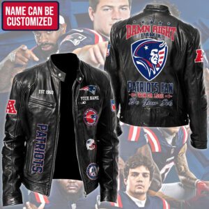 Personalized New England Patriots Motorcycle Leather Jacket - TMTHU3238