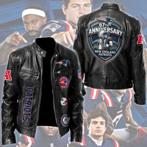 New England Patriots Motorcycle Leather Jacket - TMTHU3560