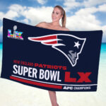 New England Patriots 2025 AFC Champions Rectangle Beach Towel – TANTN20602