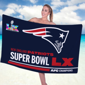 New England Patriots 2025 AFC Champions Rectangle Beach Towel - TANTN20602