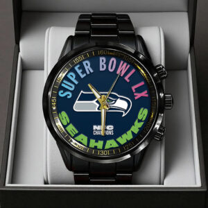 Seattle Seahawks 2025 NFC Champions Black Stainless Steel Watch - TANTN20639