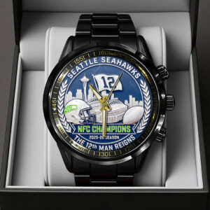 Seattle Seahawks 2025 NFC Champions Black Stainless Steel Watch - TANTN20681