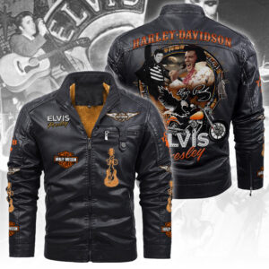 Elvis Presley 2D Leather Yellow Fleece Jacket - TANTN20205
