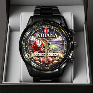 Indiana Hoosiers Football 2025 National Champions Black Stainless Steel Watch - TANTN20494