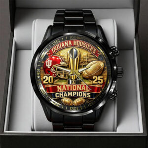 Indiana Hoosiers Football 2025 National Champions Black Stainless Steel Watch - TANTN20498
