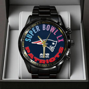 New England Patriots 2025 AFC Champions Black Stainless Steel Watch - TANTN20641