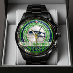 Seattle Seahawks 2025 NFC Champions Black Stainless Steel Watch – TANTN20679
