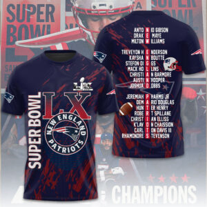 New England Patriots 2025 AFC Champions 3D Apparel - TMTHU3454