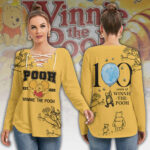 Winnie-the-Pooh 100th Anniversary Women’s Long Sleeve Neckline Tie Sweatshirt – MAITM14371