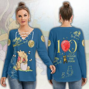 Winnie-the-Pooh 100th Anniversary Women’s Long Sleeve Neckline Tie Sweatshirt – HOATT15950