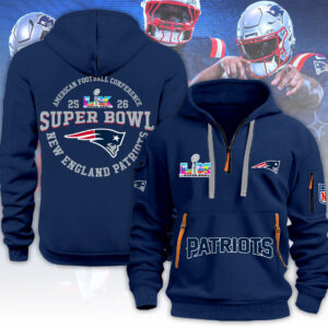 New England Patriots Super Bowl LX 2D Quarter Zip Hoodie - MAITM14738