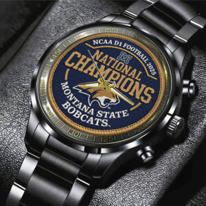 Montana State Bobcats Football 2025 National Champions Black Stainless Steel Watch - MAITM14718