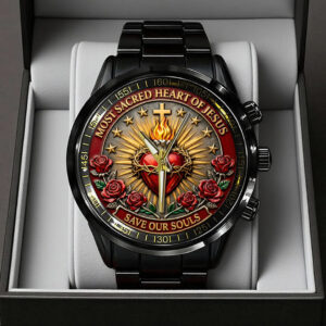 Sacred Heart of Jesus Black Stainless Steel Watch - TANTN21227