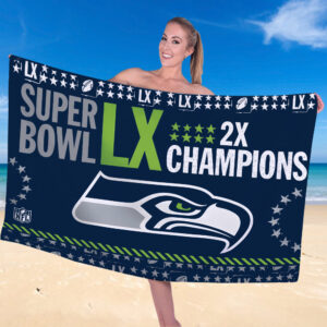 Seattle Seahawks 2025 Super Bowl LX Champions Rectangle Beach Towel - TANTN20988