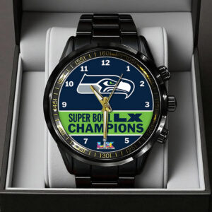 Seattle Seahawks 2025 Super Bowl LX Champions Black Stainless Steel Watch - TANTN20990