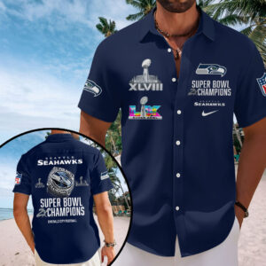 Seattle Seahawks 2025 Super Bowl LX Champions Short Sleeve Button-Down Shirt - HOATT16279