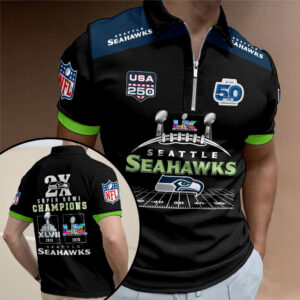 Seattle Seahawks 2025 Super Bowl LX Champions Zip Polo Shirt - TMTHU3993