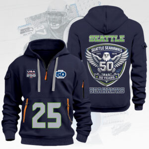 Seattle Seahawks 50th Anniversary 2D Quarter Zip Hoodie - TMTHU3772