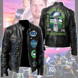 Seattle Seahawks 2025 Super Bowl LX Champions Motorcycle Leather Jacket - TMTHU4022