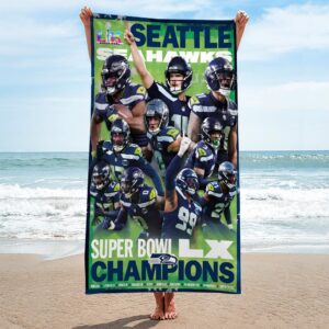 Seattle Seahawks 2025 Super Bowl LX Champions Rectangle Beach Towel - HOATT16168