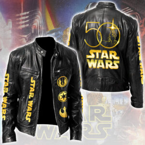 Star Wars 50th Anniversary Motorcycle Leather Jacket - TMTHU3702