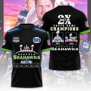 Seattle Seahawks 2x Super Bowl Champions 3D Apparel - TMTHU3935