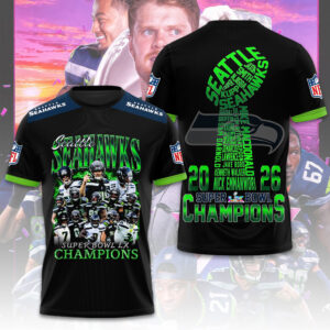 Seattle Seahawks 2x Super Bowl Champions 3D Apparel - TMTHU3984