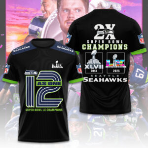 Seattle Seahawks 2x Super Bowl Champions 3D Apparel - TMTHU4021