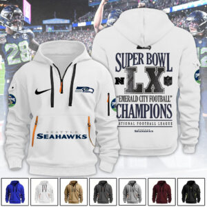 Seattle Seahawks 2025 Super Bowl LX Champions 2D Quarter Zip Hoodie - TANTN21005