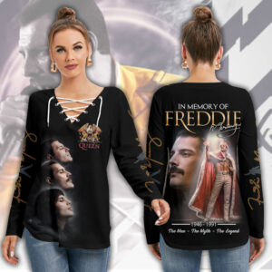 Freddie Mercury Women’s Long Sleeve Neckline Tie Sweatshirt – MAITM15099