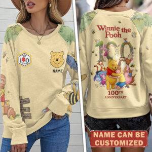 Personalized Winnie-the-Pooh 100th Anniversary Round Neck Raglan Sleeve Sweatshirt – TMTHU4359