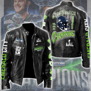 Seattle Seahawks 2025 Super Bowl LX Champions Motorcycle Leather Jacket - GNE5343