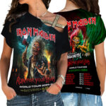 Iron Maiden 2026 World Tour 3D Women’s Off-Shoulder T-Shirt with Elastic Strap – VANDH5057