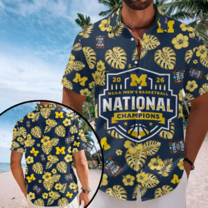 Michigan Wolverines 2026 Men's Basketball National Champions Short Sleeve Button-Down Shirt – GNE6176