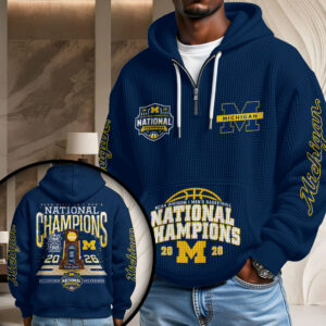 Michigan Wolverines 2026 Men's Basketball National Champions 3D Unisex Waffle Hoodie - HOATT17389