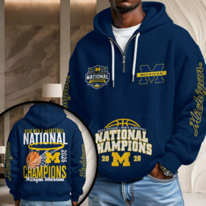 Michigan Wolverines 2026 Men's Basketball National Champions 3D Unisex Waffle Hoodie - HOATT17478