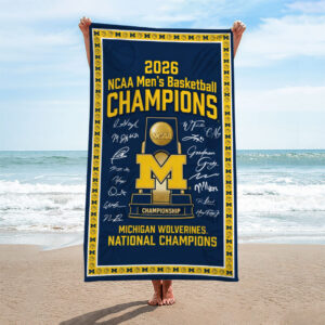 Michigan Wolverines 2026 Men’s Basketball National Champions Rectangle Beach Towel - HOATT17350