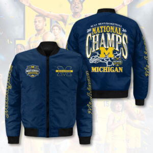 Michigan Wolverines 2026 Men’s Basketball National Champions 3D Bomber Jacket - HOATT17337